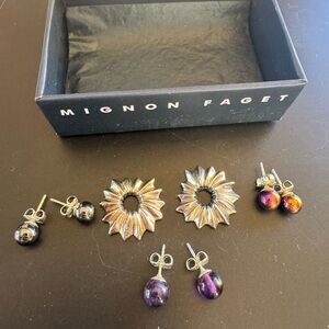 Mignon Faget Silver and Purple Earrings Set